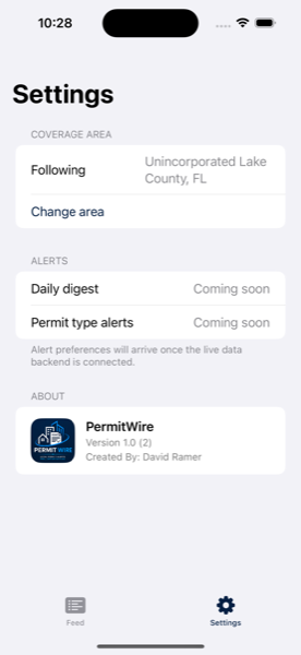 PermitWire β settings and coverage area