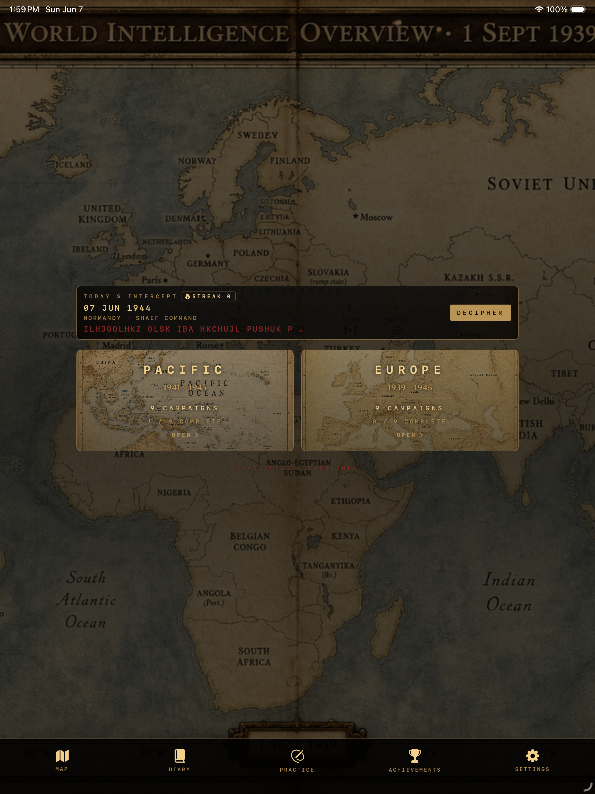 The Black Cipher Main Screen